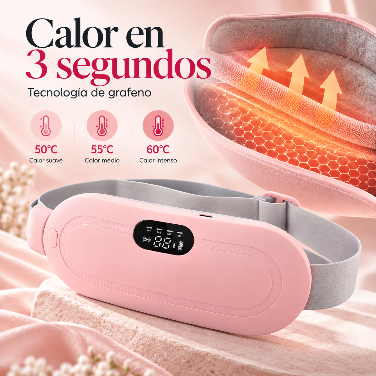 Cinturón Eléctrico de Masaje para Cólicos Menstruales y Molestia Lumbar con Calor y Vibración