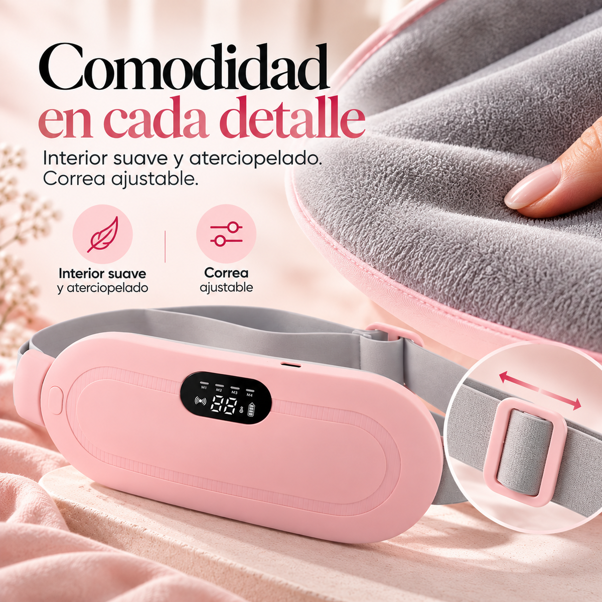 Cinturón Eléctrico de Masaje para Cólicos Menstruales y Molestia Lumbar con Calor y Vibración